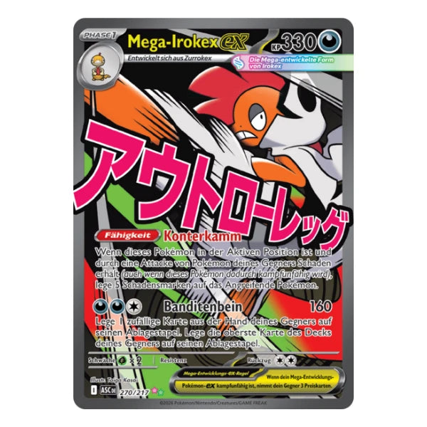 Mega-Irokex ex Mega Attack Rare 270/217 Pokemon Erhabene Helden