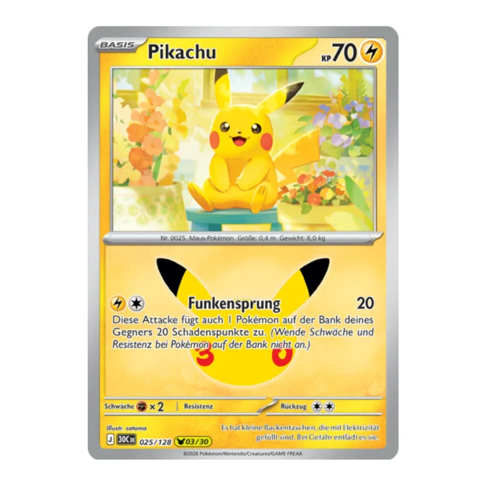 Pikachu Holo Rare 025/128 Pokemon 30 Jahre