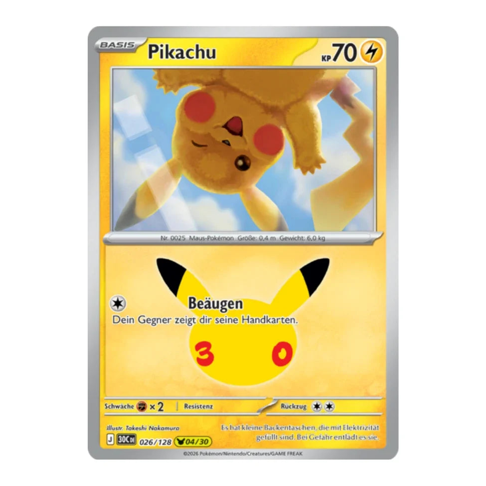 Pikachu Holo Rare 026/128 Pokemon 30 Jahre