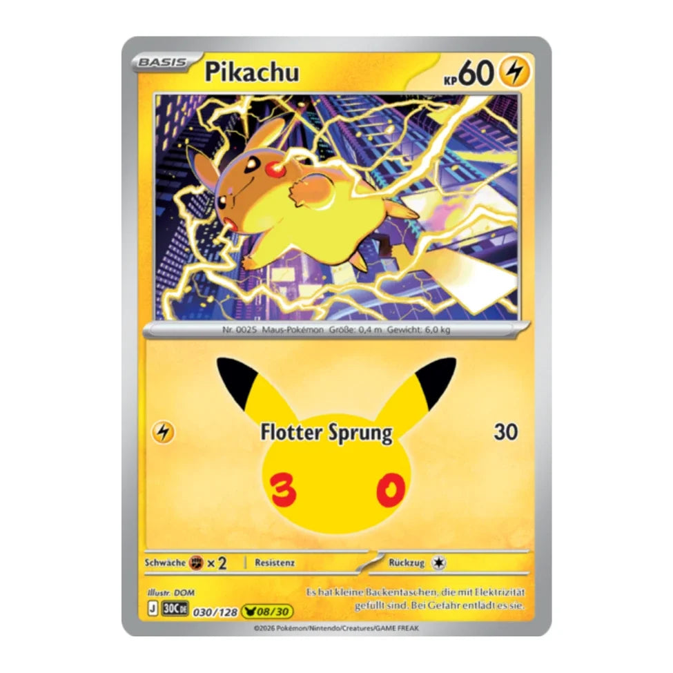 Pikachu Holo Rare 030/128 Pokemon 30 Jahre