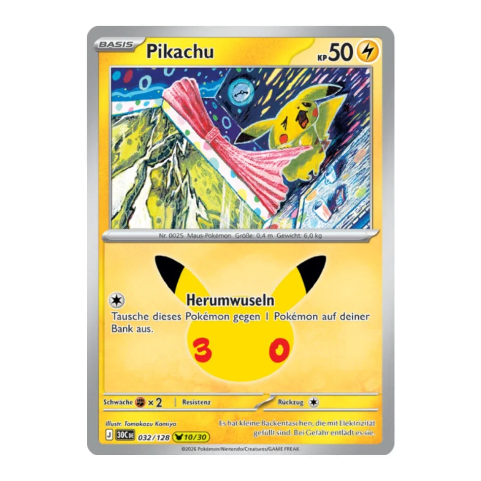 Pikachu Holo Rare 032/128 Pokemon 30 Jahre