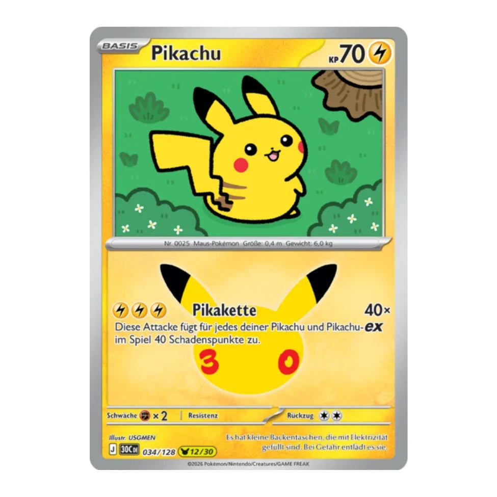 Pikachu Holo Rare 034/128 Pokemon 30 Jahre