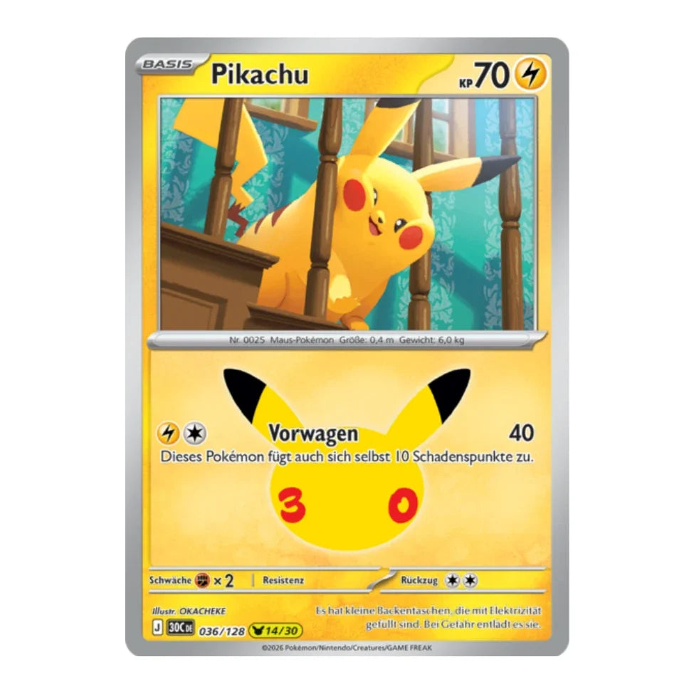 Pikachu Holo Rare 036/128 Pokemon 30 Jahre