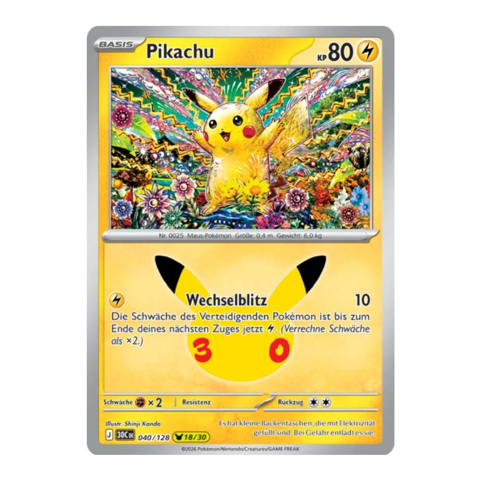 Pikachu Holo Rare 040/128 Pokemon 30 Jahre