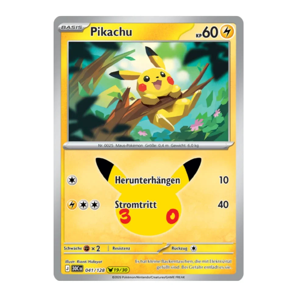 Pikachu Holo Rare 041/128 Pokemon 30 Jahre