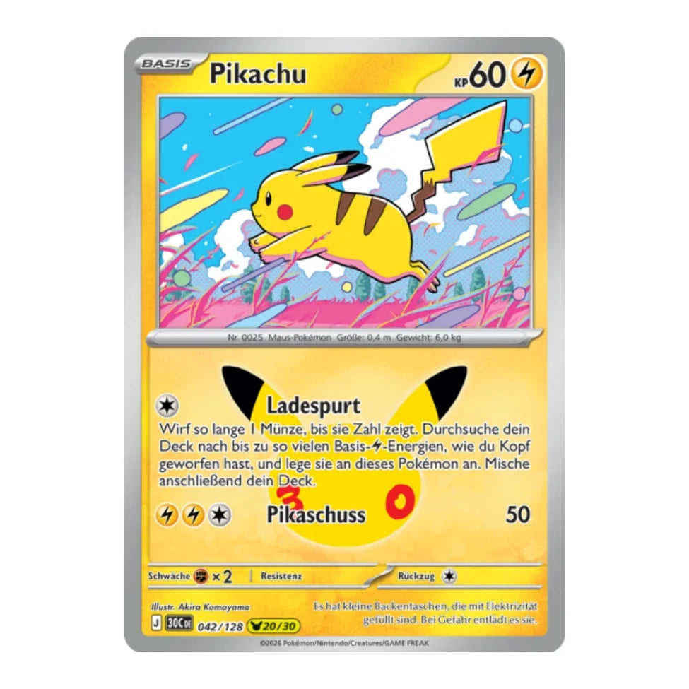 Pikachu Holo Rare 042/128 Pokemon 30 Jahre
