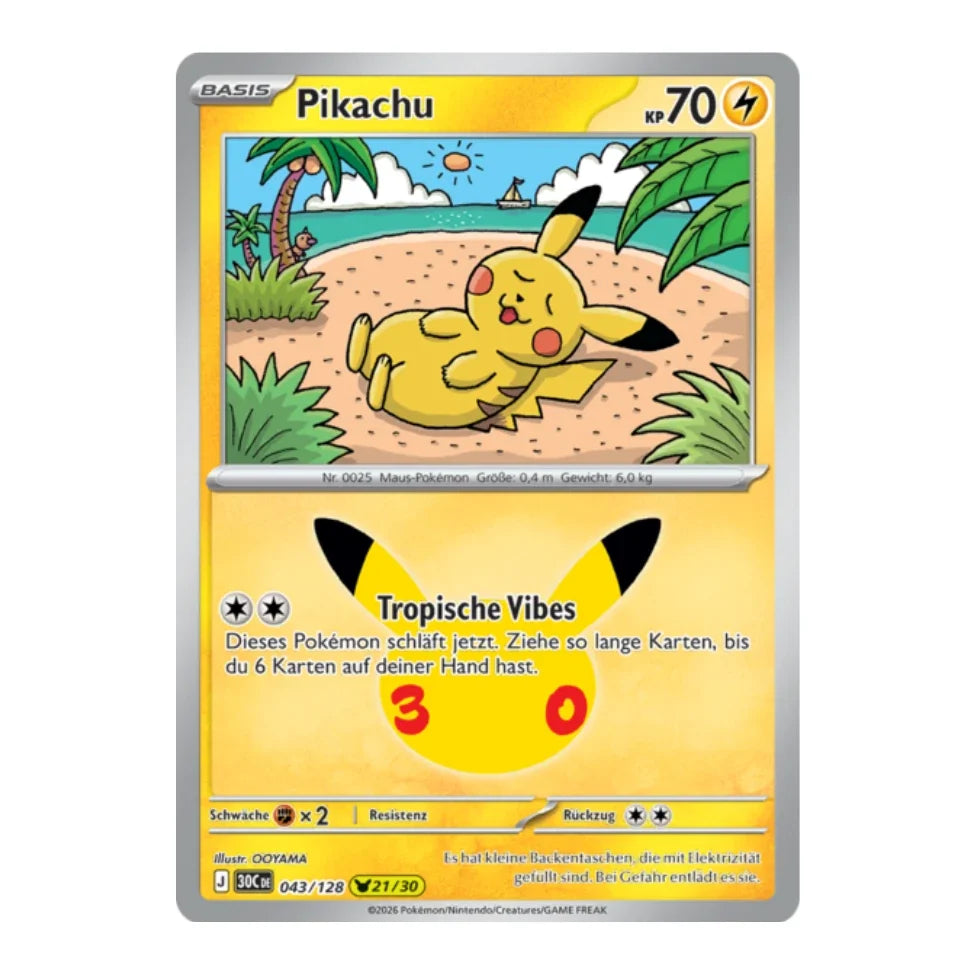 Pikachu Holo Rare 043/128 Pokemon 30 Jahre