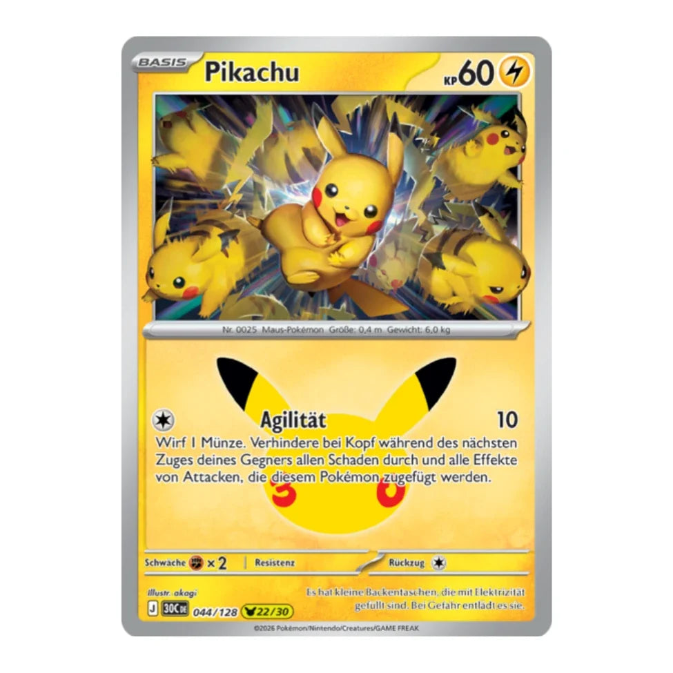 Pikachu Holo Rare 044/128 Pokemon 30 Jahre