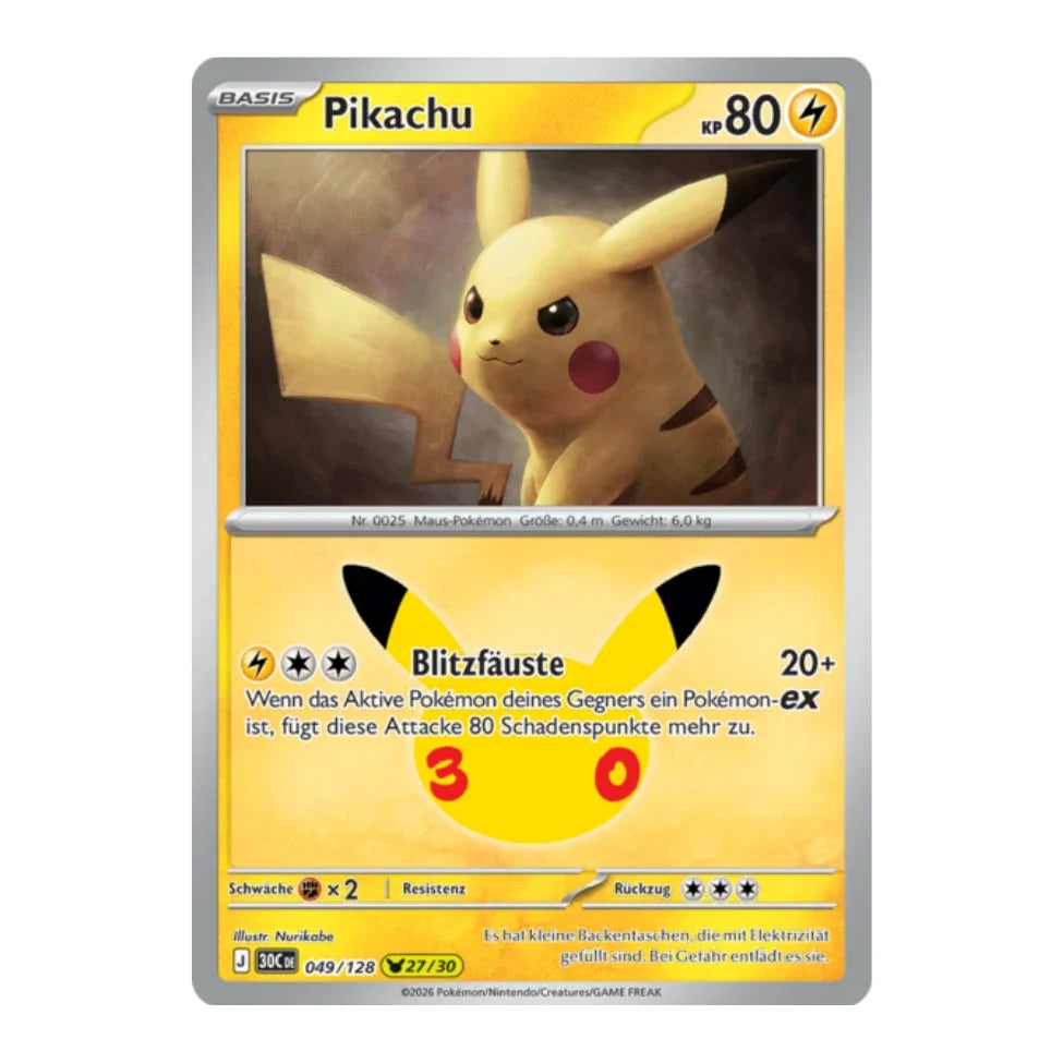 Pikachu Holo Rare 049/128 Pokemon 30 Jahre