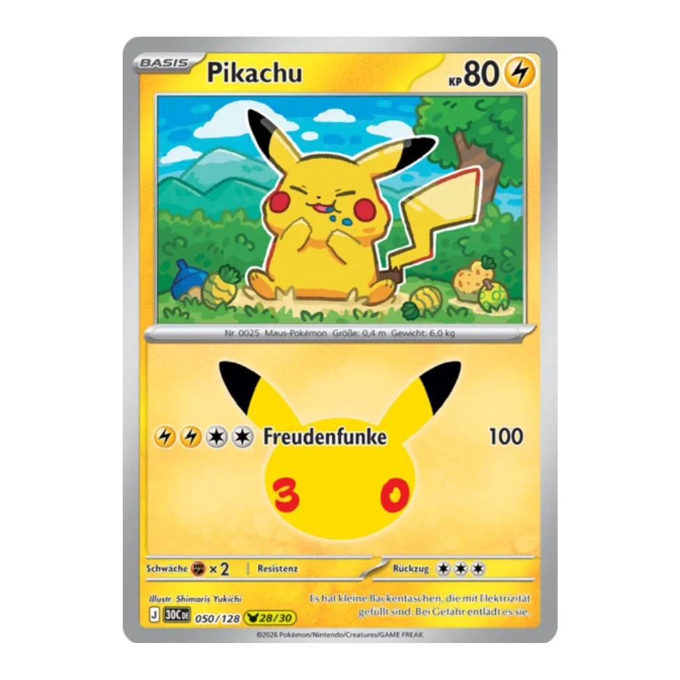 Pikachu Holo Rare 050/128 Pokemon 30 Jahre