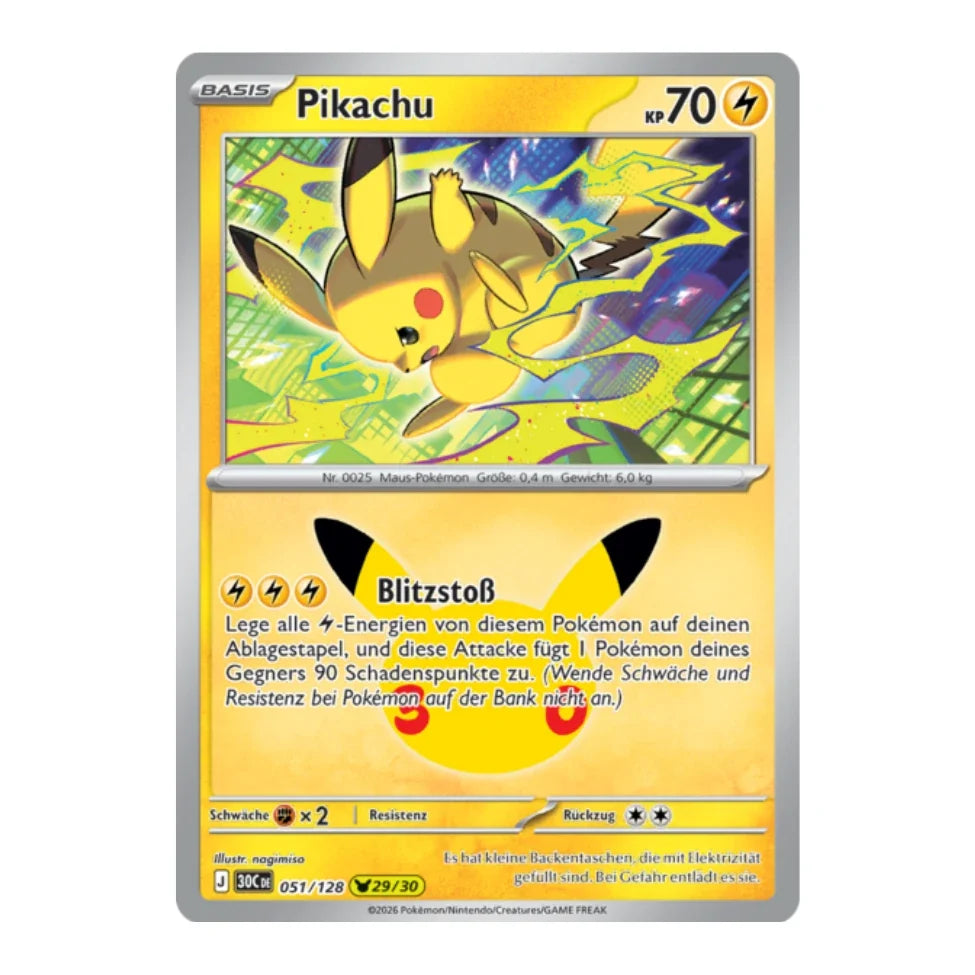 Pikachu Holo Rare 051/128 Pokemon 30 Jahre