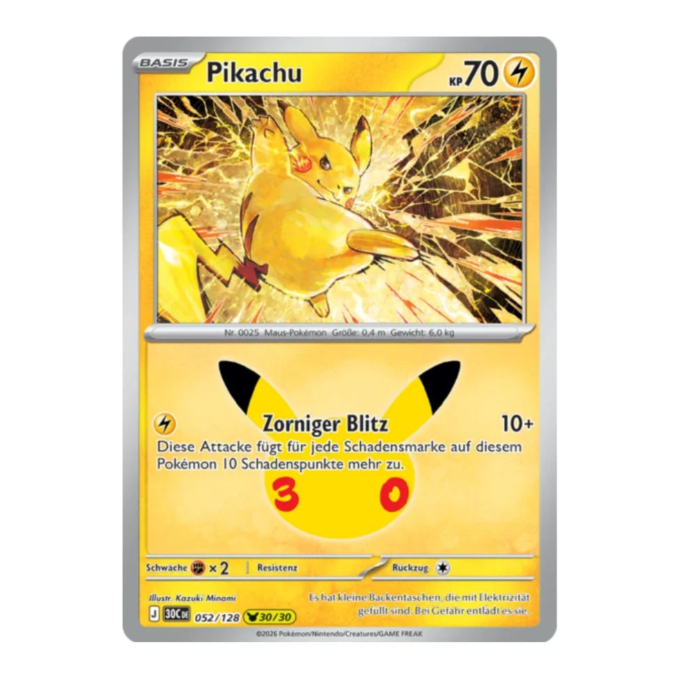 Pikachu Holo Rare 052/128 Pokemon 30 Jahre