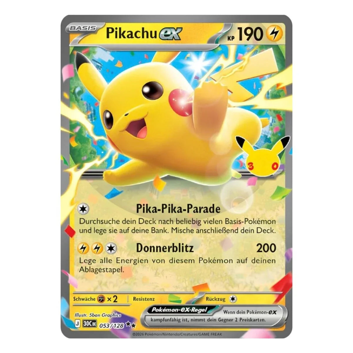 Pikachu ex 053/128 Pokemon 30 Jahre