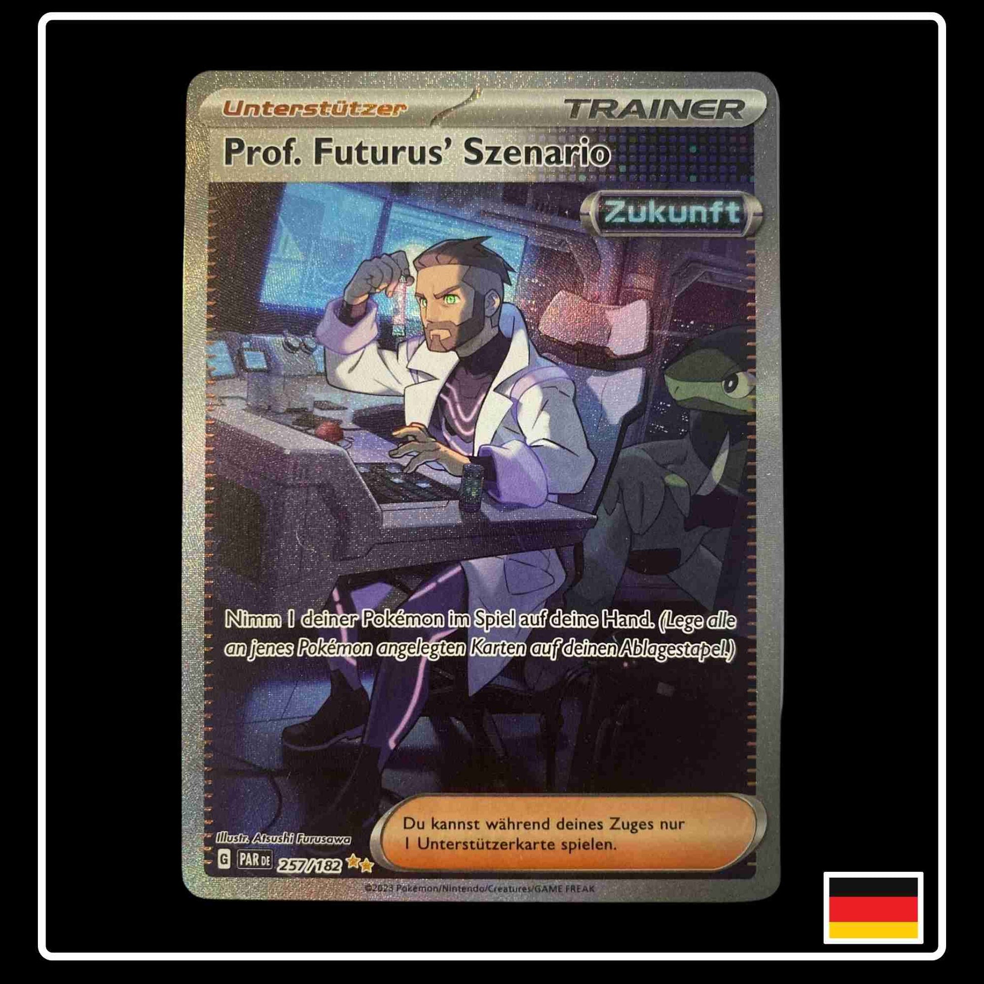 Prof. Futurus’ Szenario Trainer SIR Seltene Pokemon Karte aus Paradox Rift