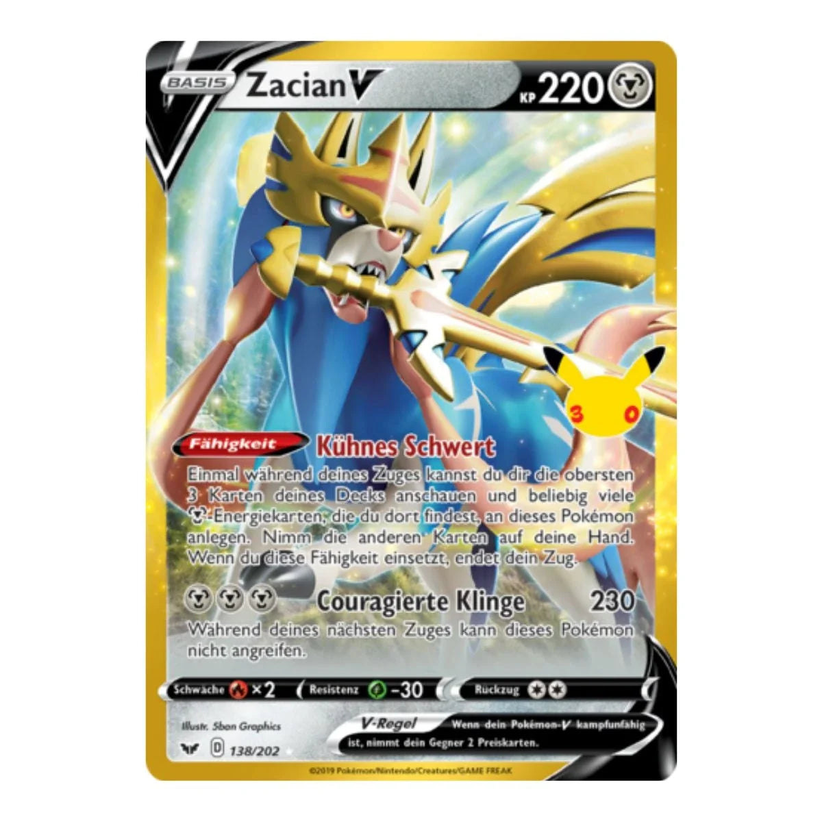 Zacian V 138/202 Pokemon 30 Jahre