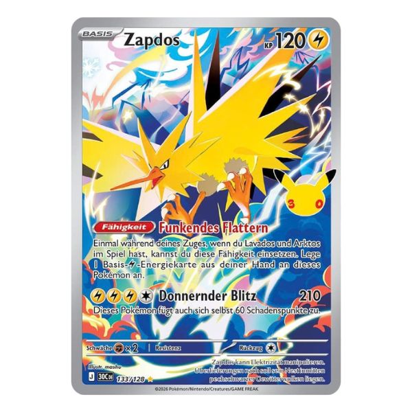 Zapdos IR 133/128 Pokemon 30 Jahre